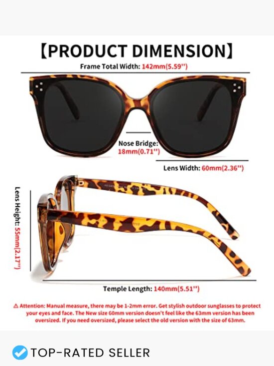 Oversized Square Polarized Sunglasses UV400 Protection Retro Vintage Sun main image 5
